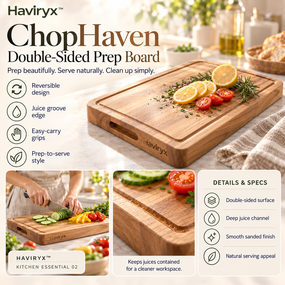 Vioneru™ ChopHaven Double-Sided Prep Board