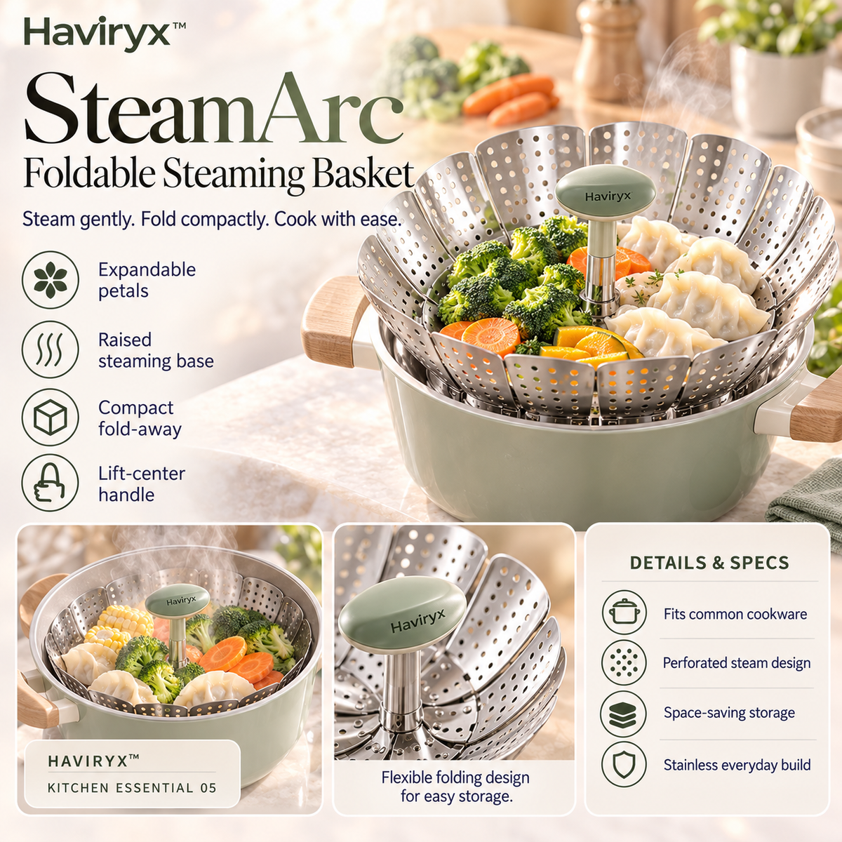 Vioneru™ SteamArc Foldable Steaming Basket