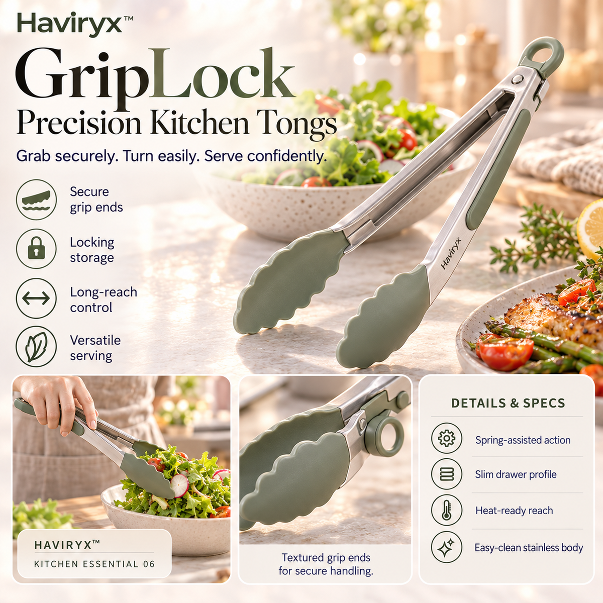 Vioneru™ GripLock Precision Kitchen Tongs
