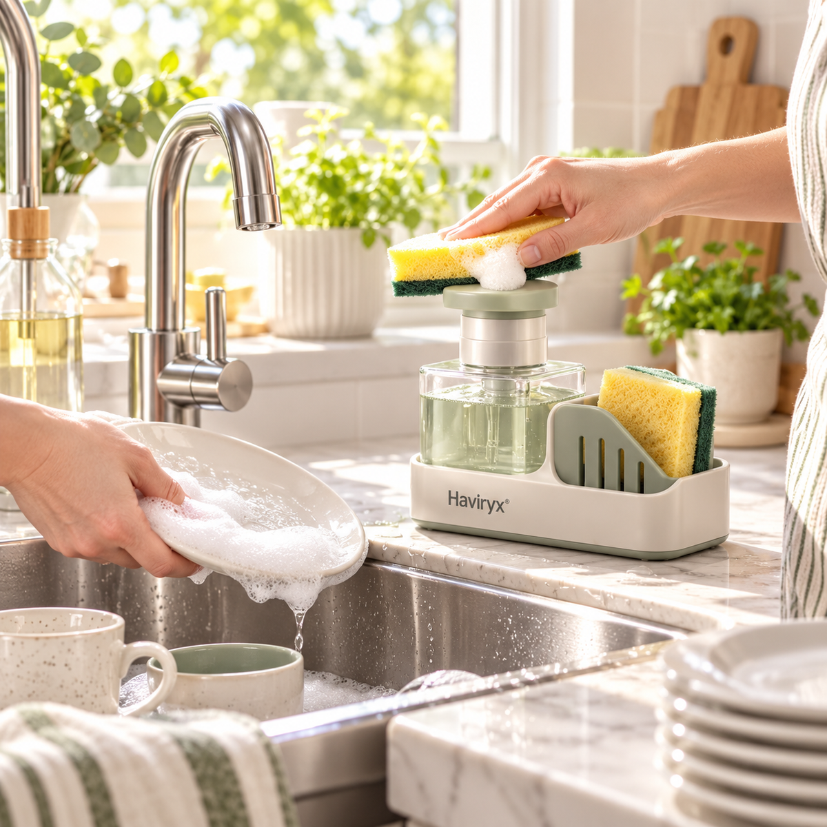 Vioneru™ SudsPress Soap & Sponge Station